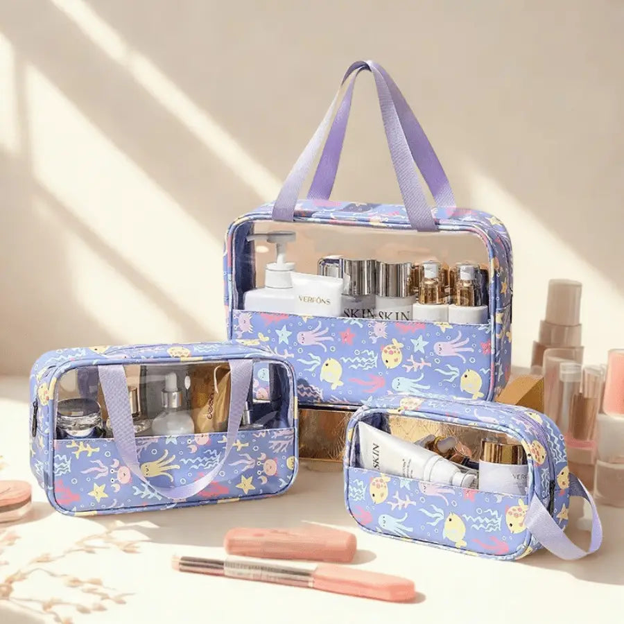 trousses de toilette voyage violet motifs poissons