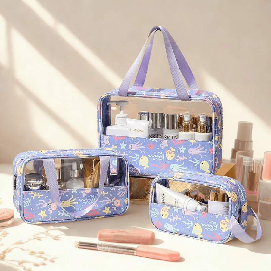 trousses de toilette voyage violet motifs poissons