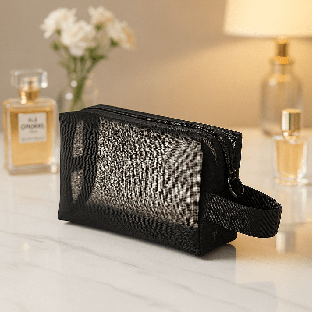 Trousses maquillage moyen en maille noir
