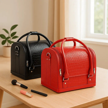 valise de maquillage rouge et noir en pu rigide
