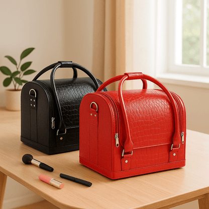 valise de maquillage rouge et noir en pu rigide