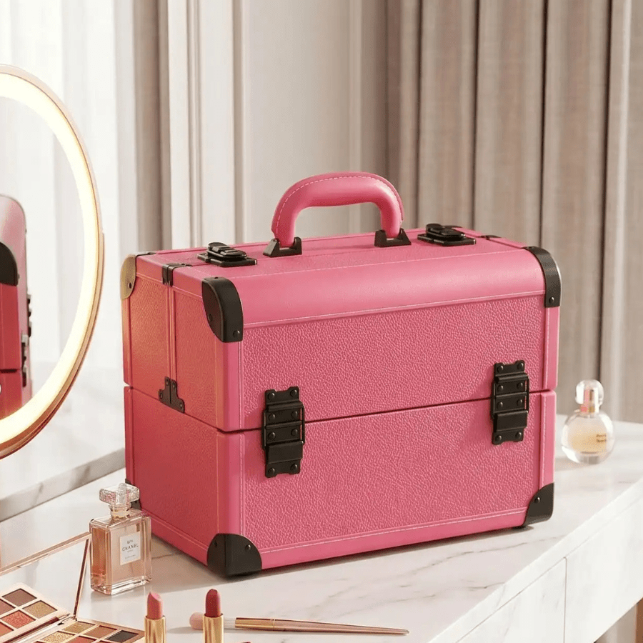 valise de maquillage pofessionnel rose foncé 