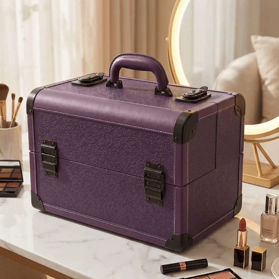 valise de maquillage professionnel violet aluminium