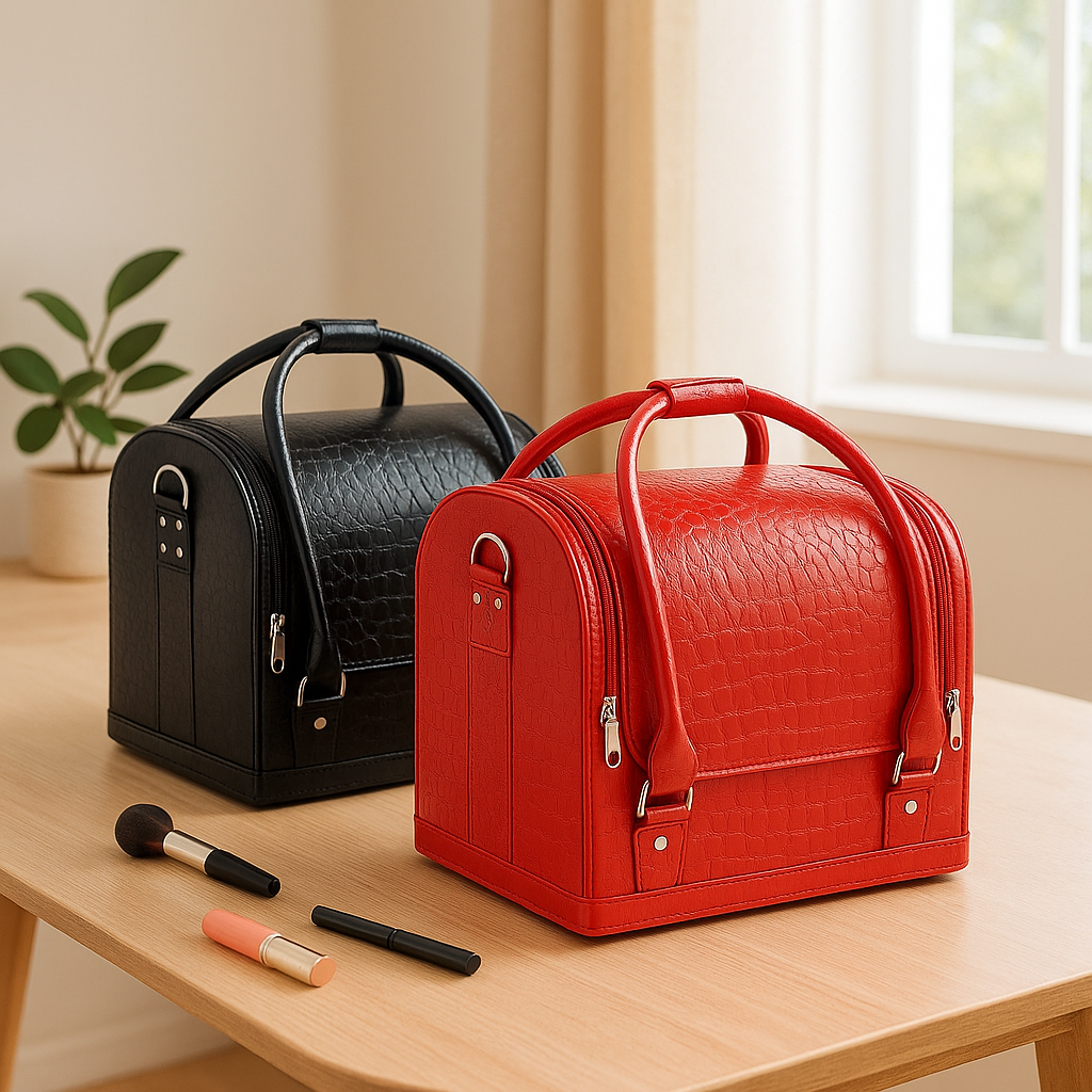 valise de maquillage rouge et noir en pu rigide