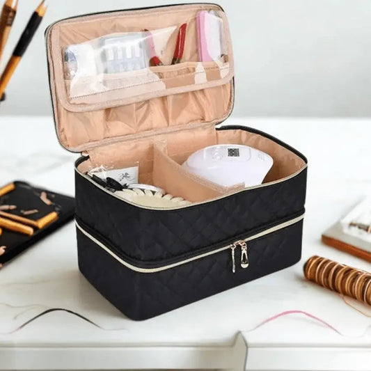 Valise maquillage professionnel noir grande ouverture sur le dessus