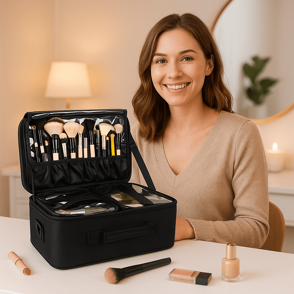 valise maquillage avec femme professionnelle 