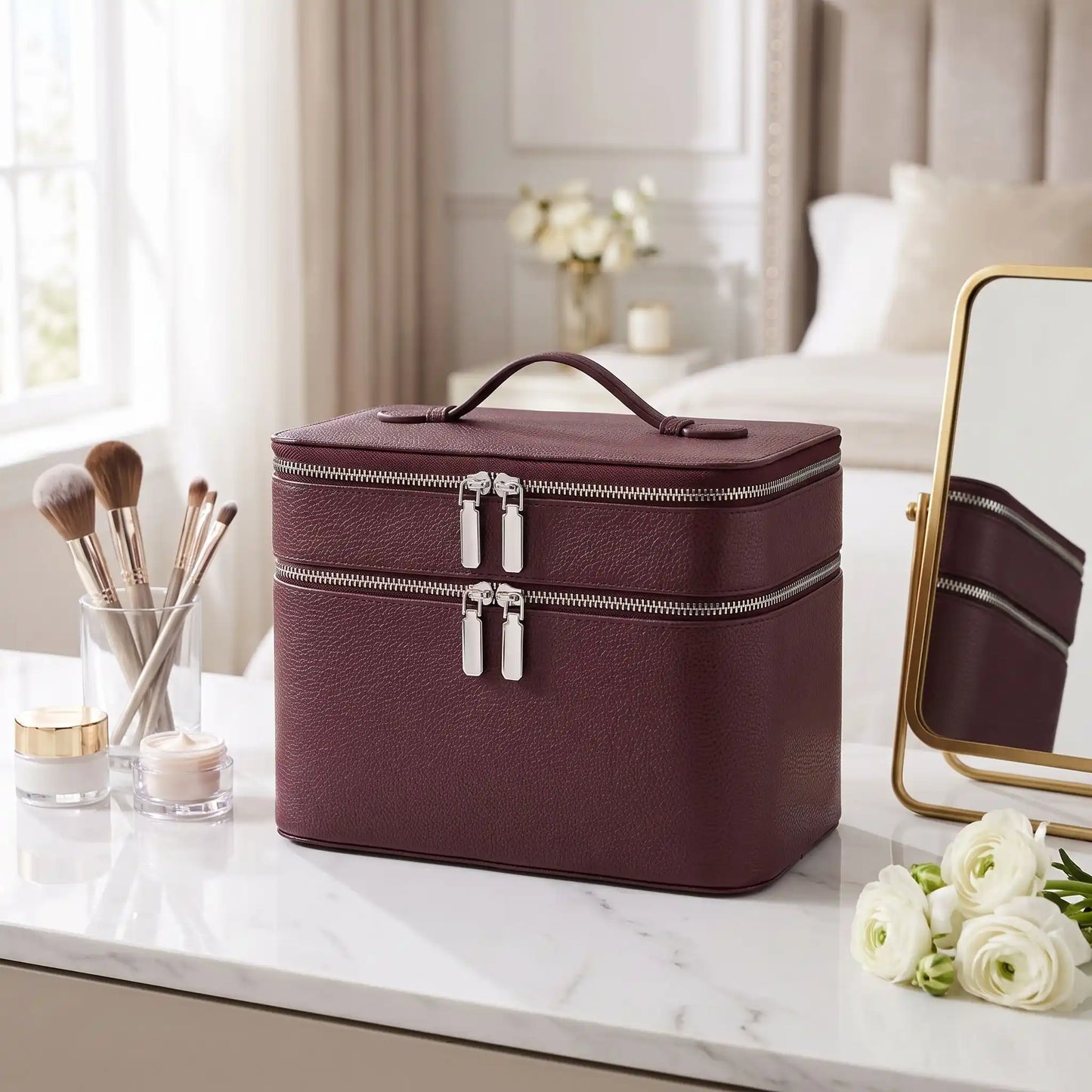 vanity femme voyage bourgogne cuir pu