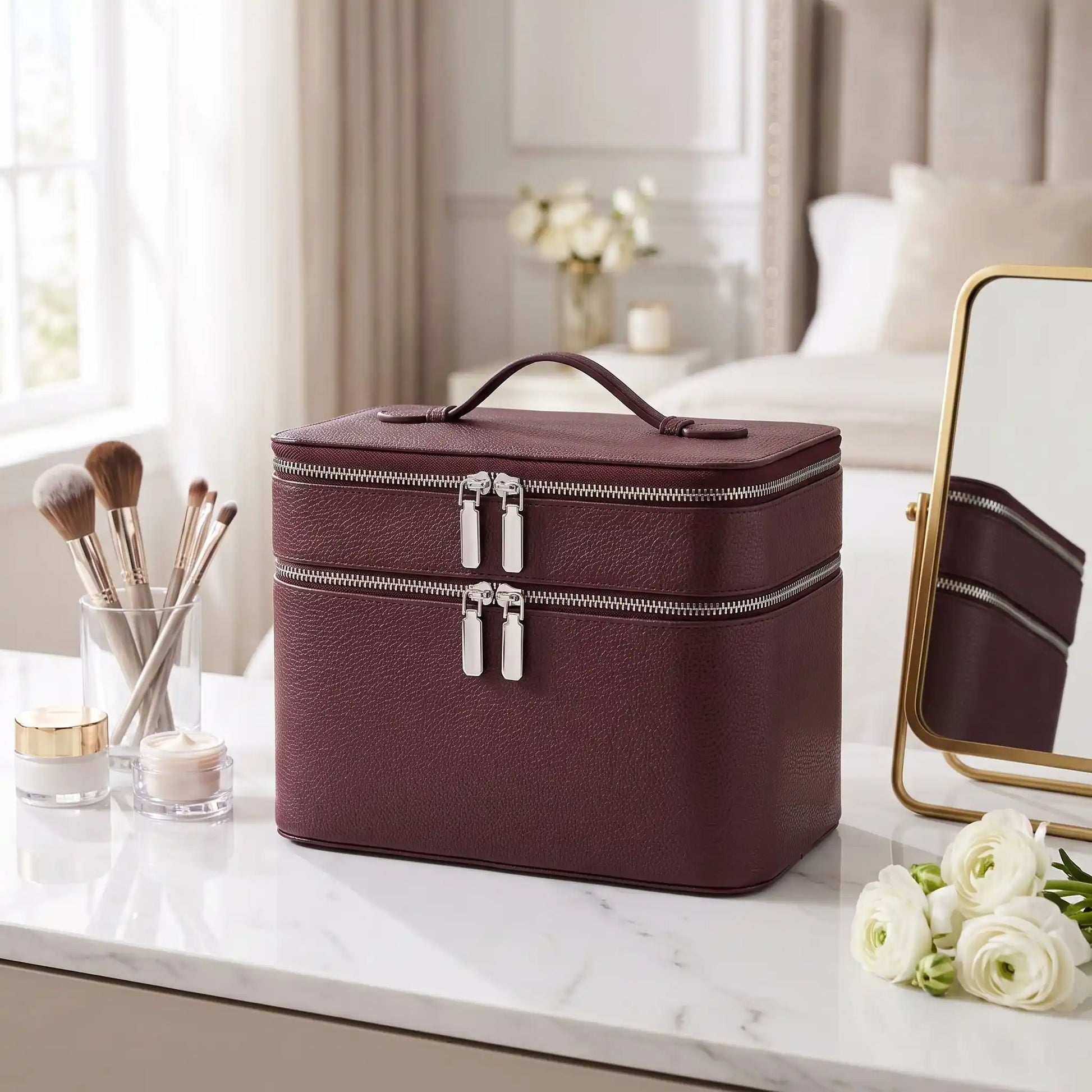 vanity femme voyage bourgogne cuir pu