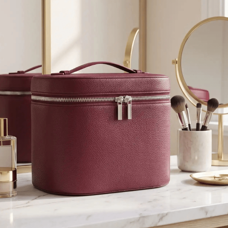 vanity pour maquillage bourgogne en cuir Pu